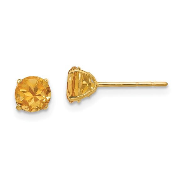 14k Yellow Gold Madi K Children's Jewelry Round Citrine 5mm Post Earrings